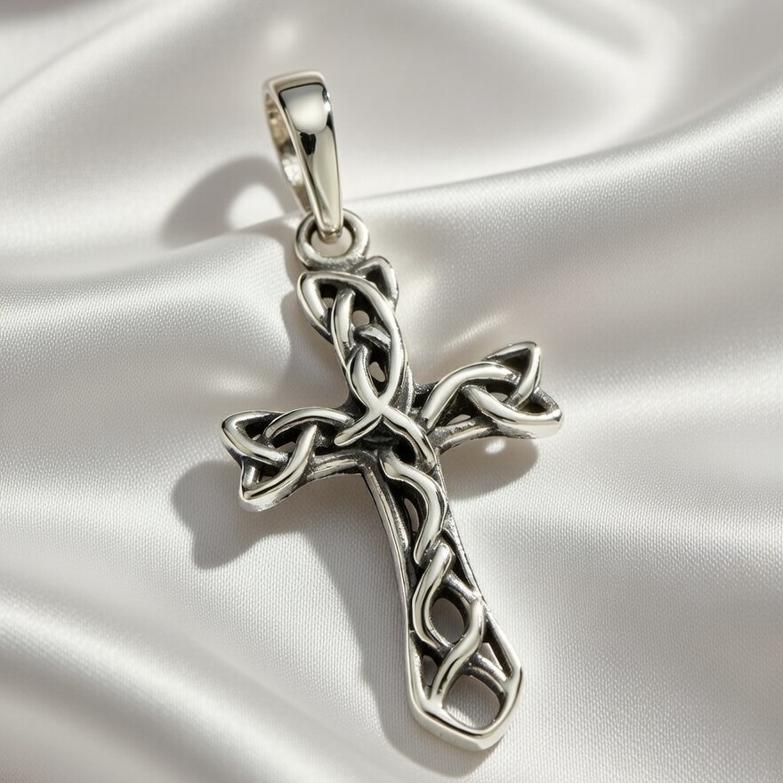 Sterling Silver 925 Unisex Knot Cross Pendant "Gael" - Silver Image 2