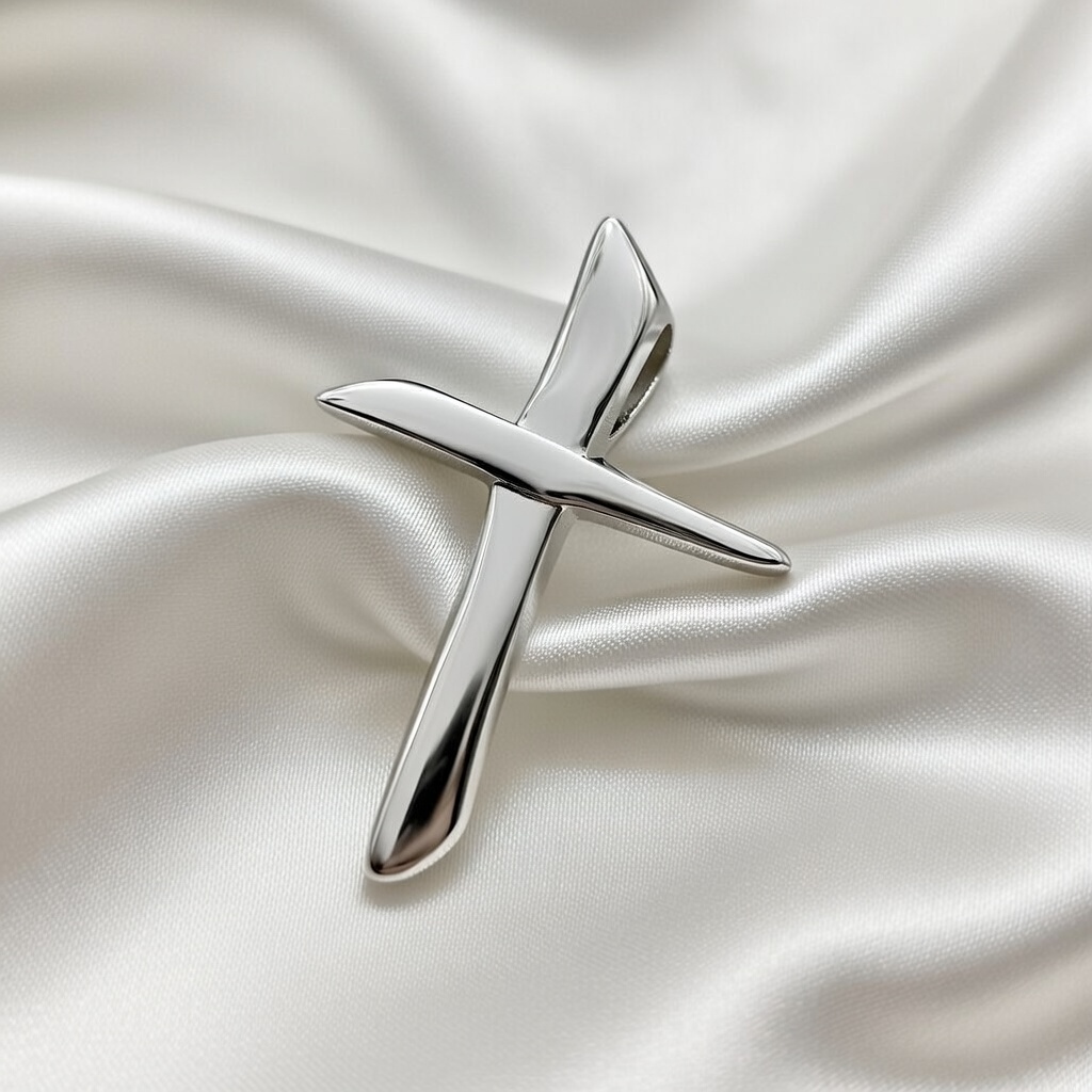 Sterling Silver 925 Angled Cross Pendant "Cael" - Silver Image 2