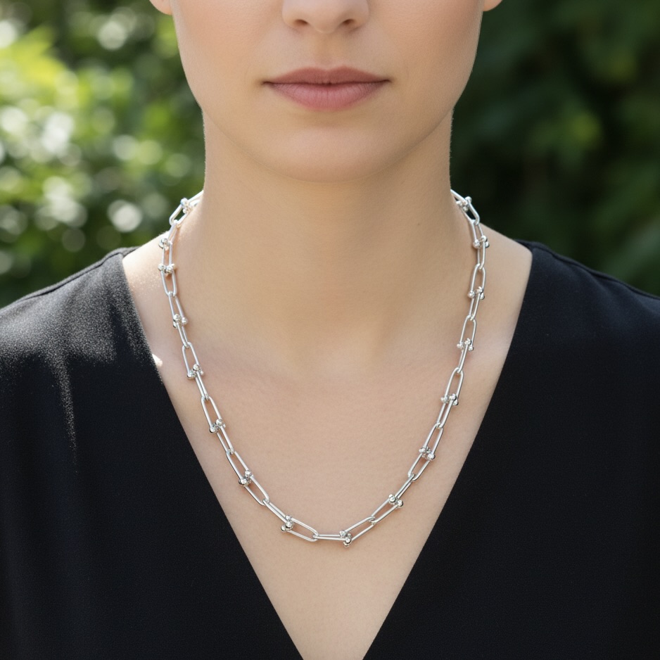 Sterling Silver 925 Chain Link Necklace "The U" - Image 3