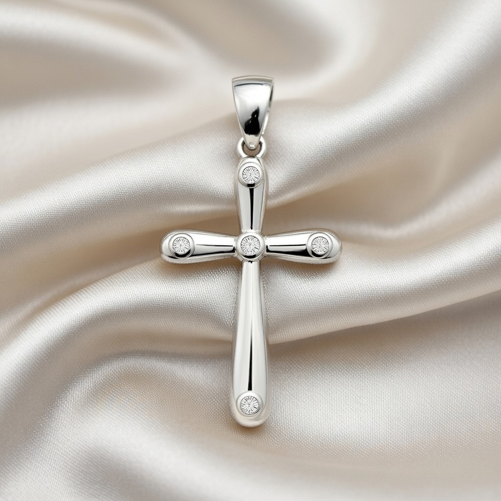 Sterling Silver 925 Cross CZ Pendant "Gemma" - Silver Image 2