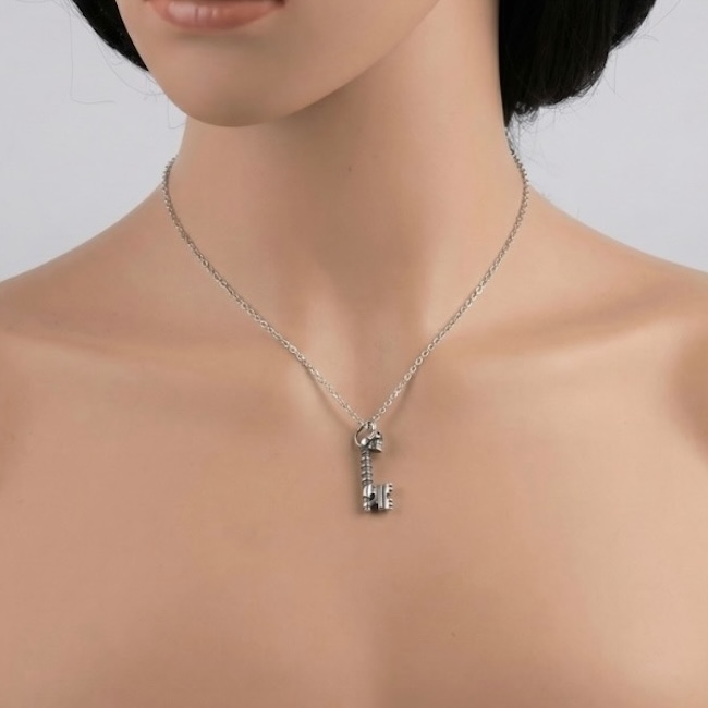 Sterling Silver 925 Skull Key Biker Pendant "Arkan" - Silver Image 3