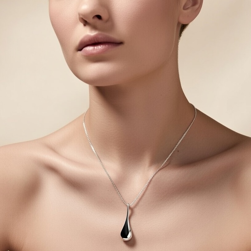 Sterling Silver 925 Teardrop Necklace Pendant "Aria" - Silver Image 3