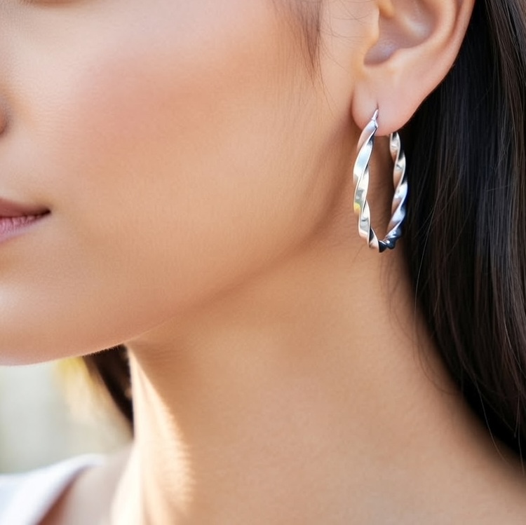 Sterling Silver 925 Twisted Hoop Earrings "Eira" - Silver Image 3