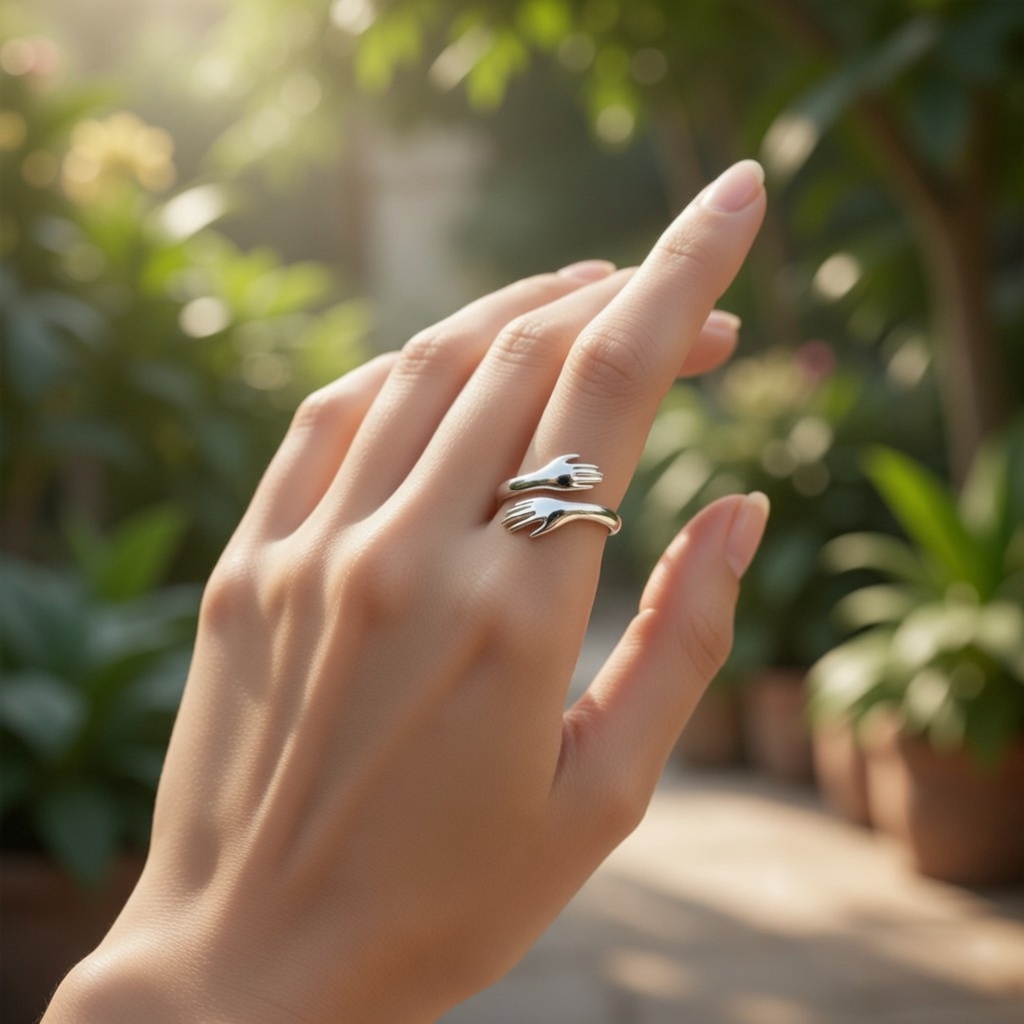 Sterling Silver 925 Hug Hands Ring "Soul" - Silver Image 3