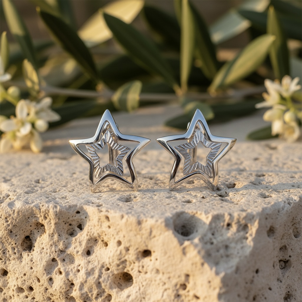 Sterling Silver 925 Double Star Earrings "Stellar" - Image 2