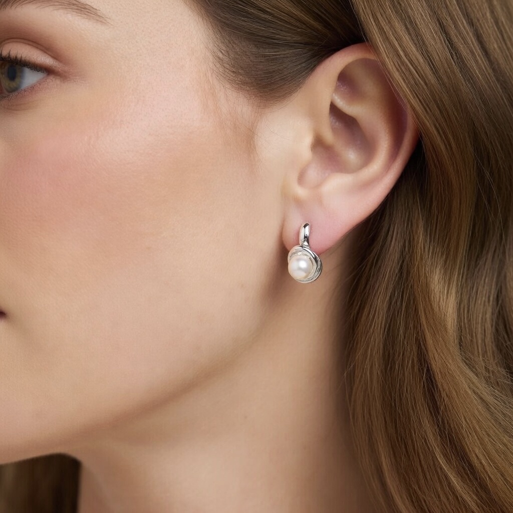 Sterling Silver 925 Freshwater Pearl Earrings “Twisted Grace” - Image 4