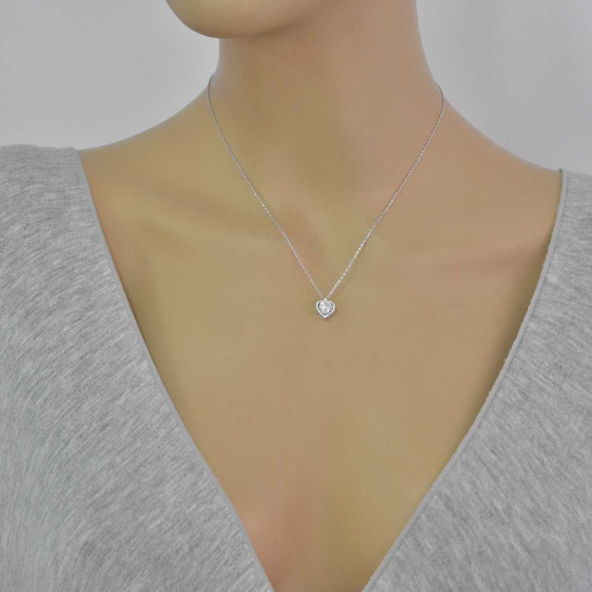 Sterling Silver 925 Halo Heart CZ Charm Necklace Pendant "Ore" - Silver Image 3