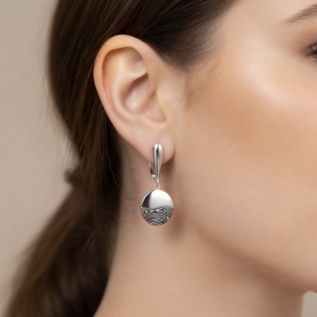 Sterling Silver 925 Oval Drop Earrings “Ocean Waves” - Image 3