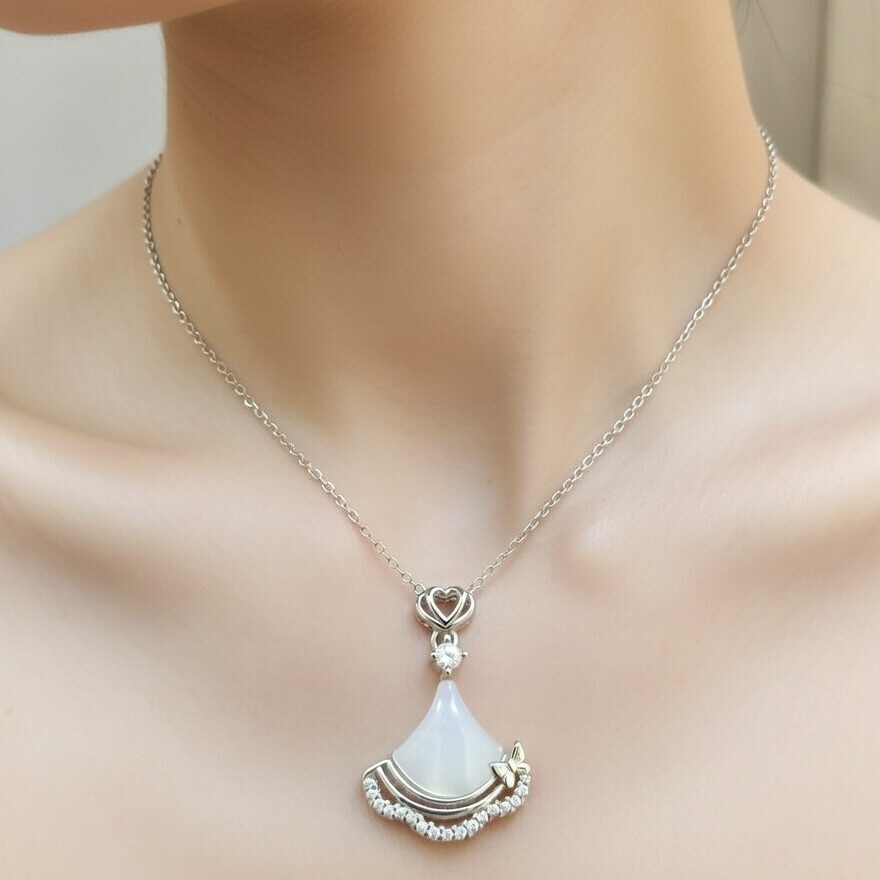 Sterling Silver 925 Moonstone CZ Necklace Pendant "Morph" - Silver Image 3