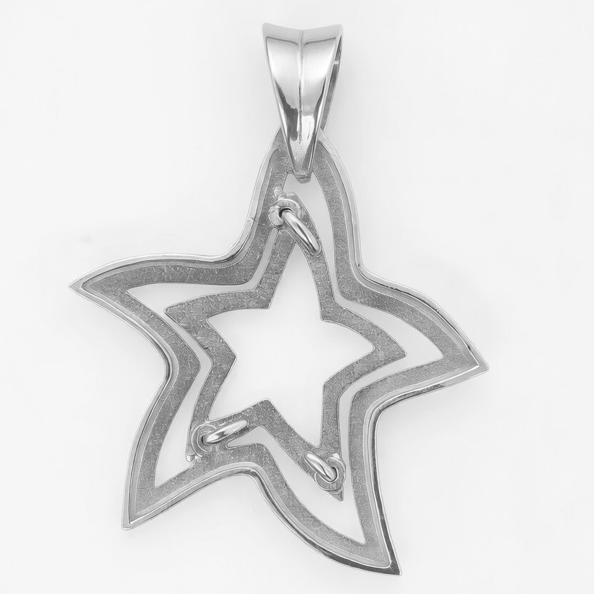 Sterling Silver 925 Double Star Outline Pendant "Stellar" - Silver Image 3