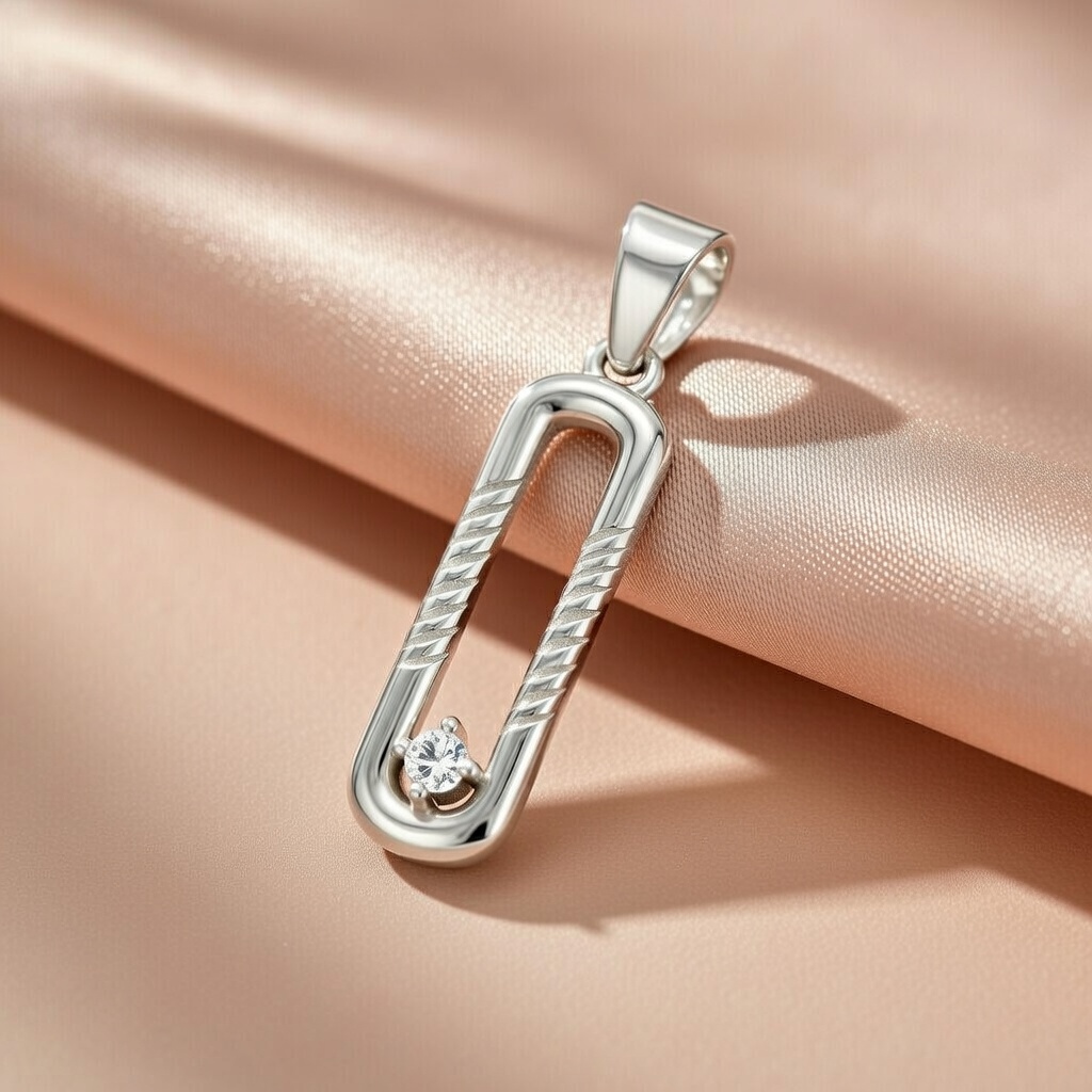 Sterling Silver 925 Rectangular Open CZ Pendant "Linea" - Silver Image 2