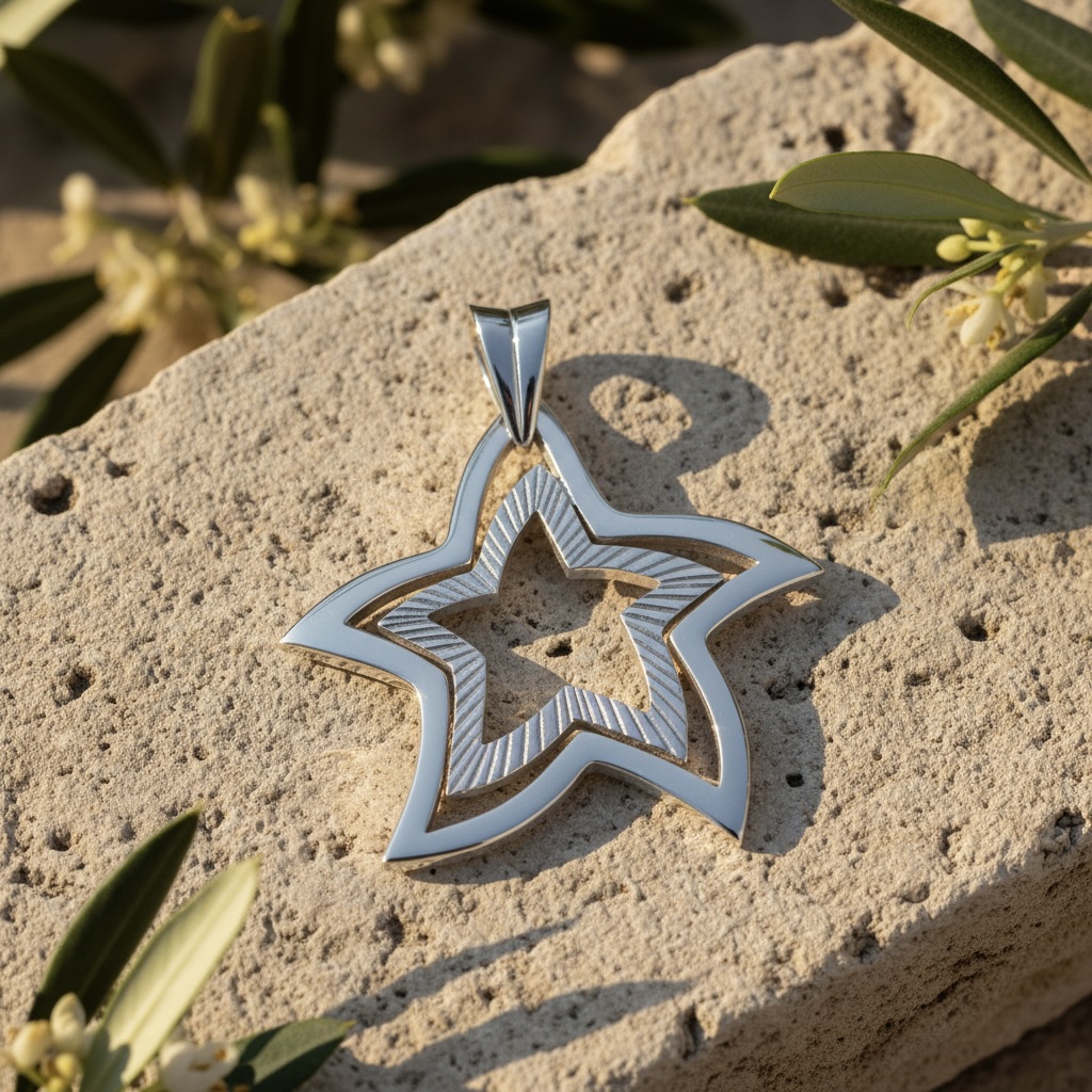 Sterling Silver 925 Double Star Outline Pendant "Stellar" - Image 2