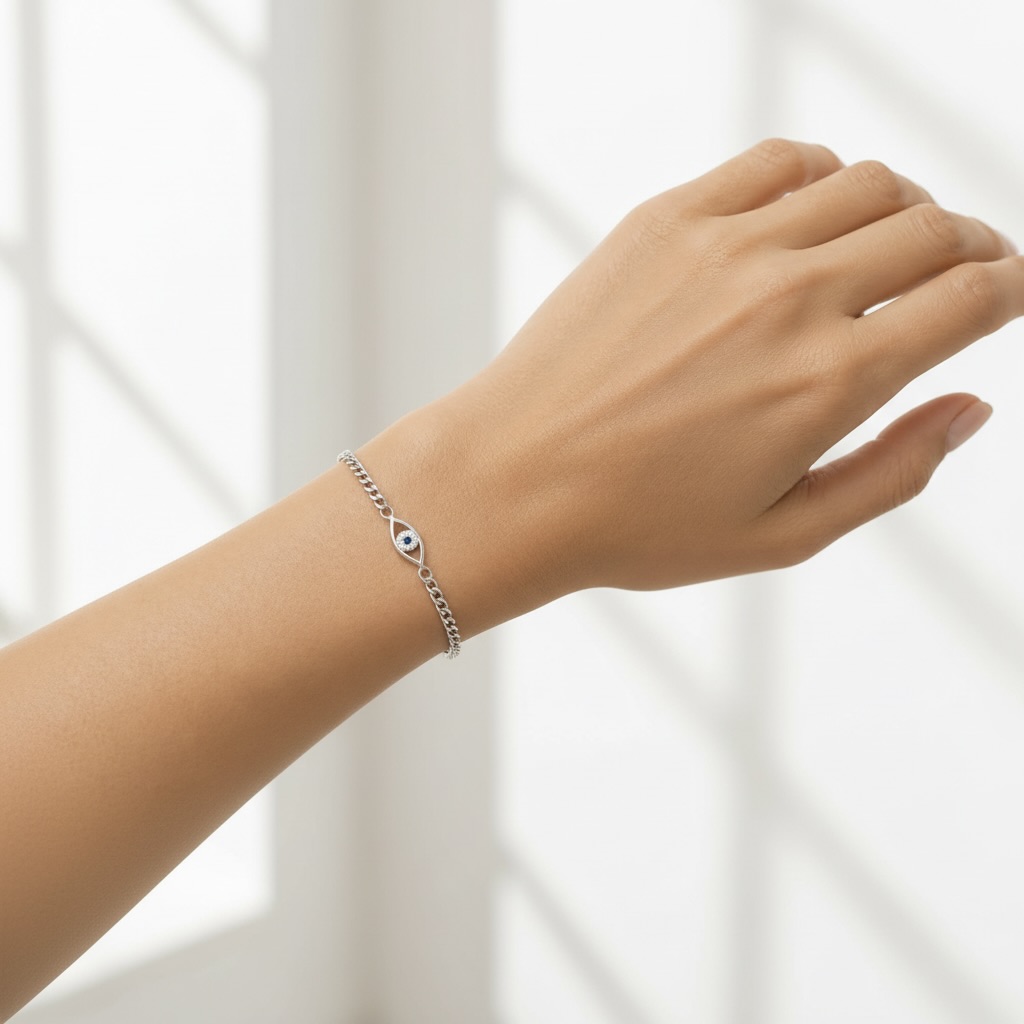 Sterling Silver 925 Evil Eye CZ Chain Bracelet "Evelyn" - Image 4