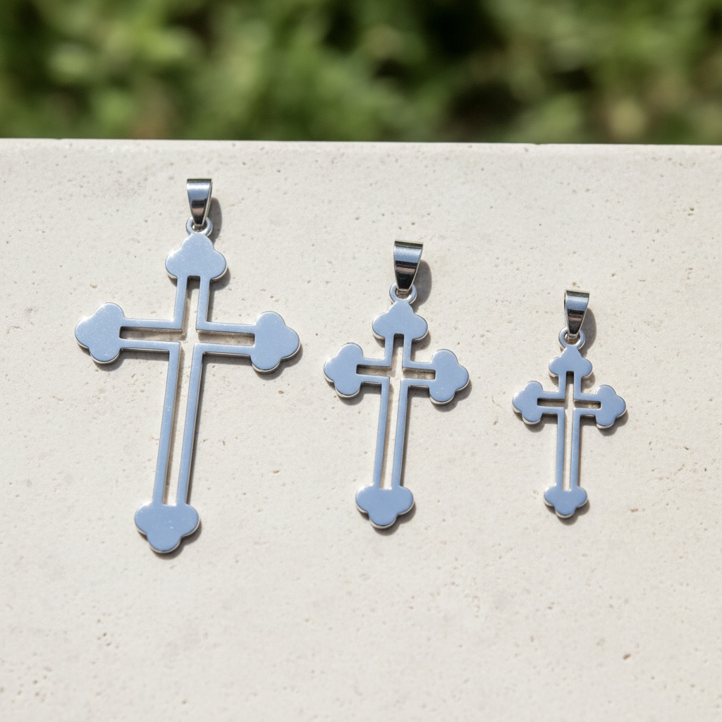Sterling Silver 925 Trefoil Cross Pendant "Triad" - Image 2