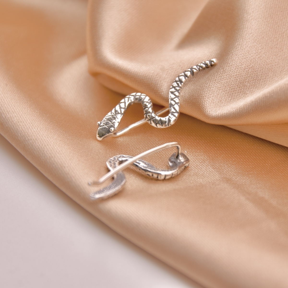 Sterling Silver 925 Snake Thread Earrings "Viper 2" - Silver Image 2