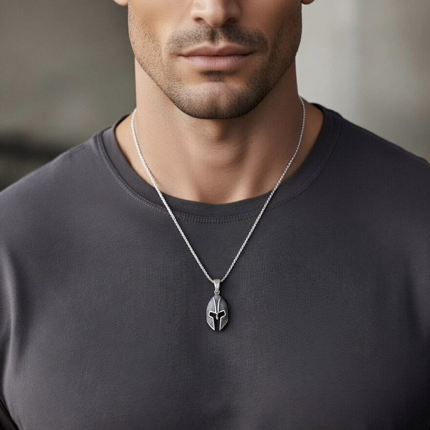 Sterling Silver 925 Spartan Helmet Warrior Pendant "Laconia" - Silver Image 3