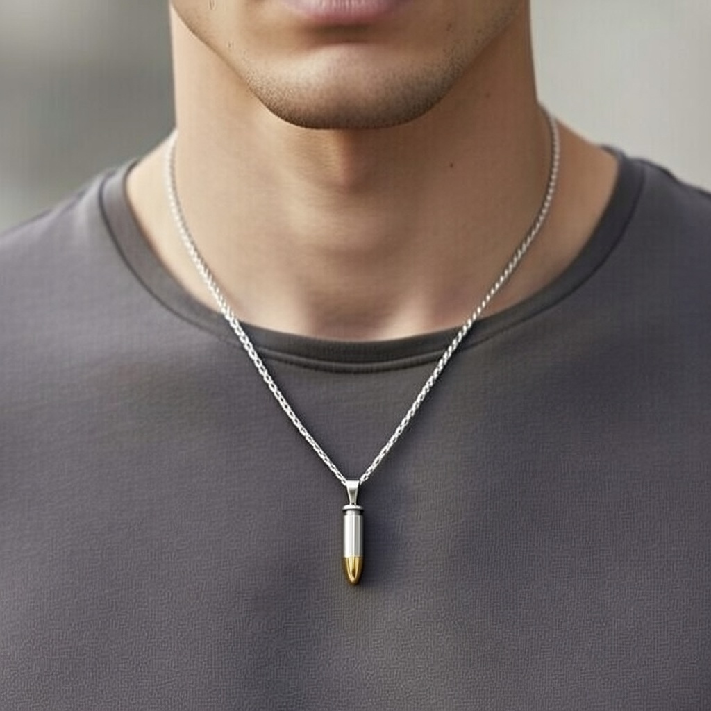 Sterling Silver 925 Bullet Pendant "Nod" - Silver Image 3
