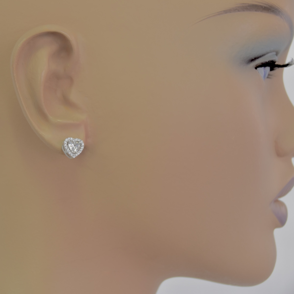 Sterling Silver 925 Halo Heart CZ Stud Earrings "Ore" - Silver Image 4