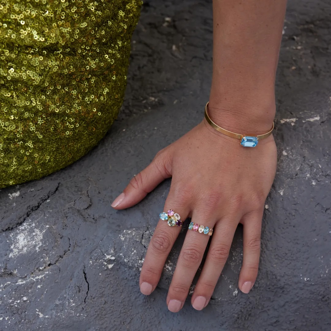 Gold Plated Sterling Silver 925 Swarovski Crystal Bracelet "Azure" - Silver Image 2