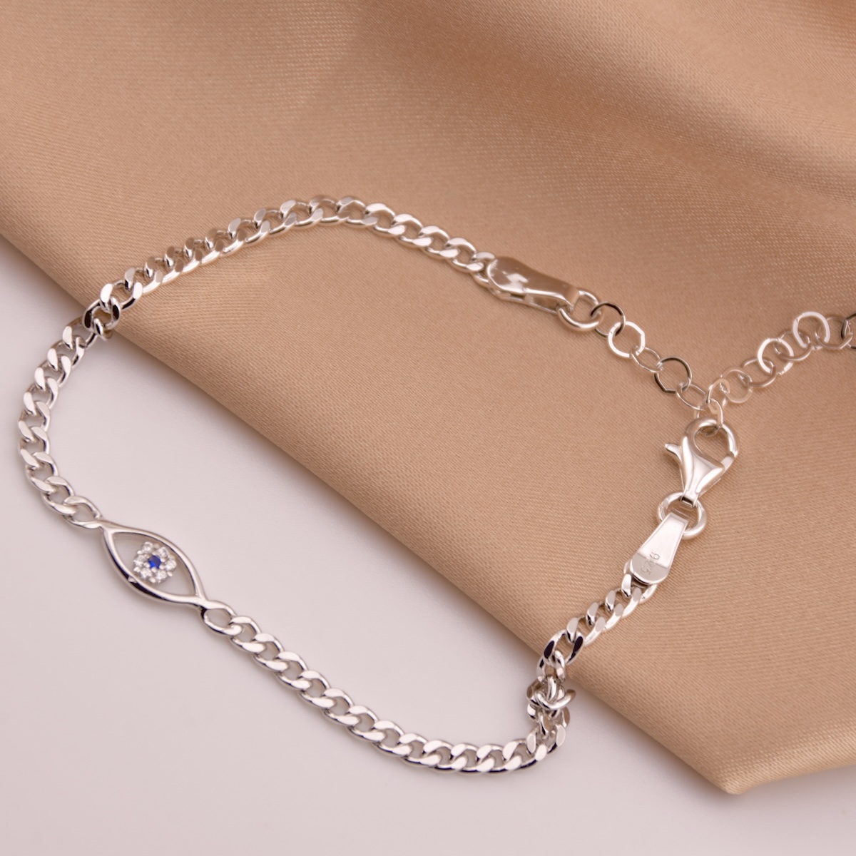 Sterling Silver 925 Evil Eye CZ Chain Bracelet "Evelyn" - Silver Image 2