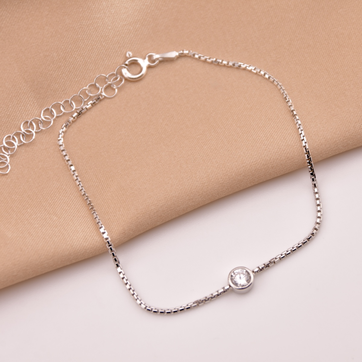 Sterling Silver 925 Solitaire CZ Bracelet "Gemma" - Silver Image 2