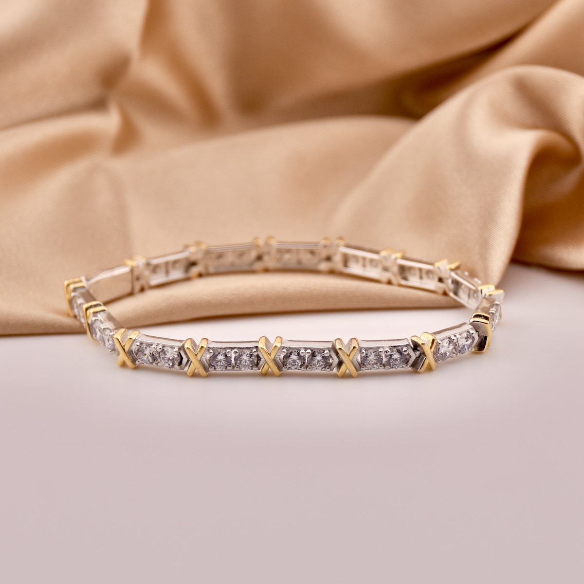 Sterling Silver 925 Gold Plated CZ Bangle Bracelet "Belle" - Silver Image 2