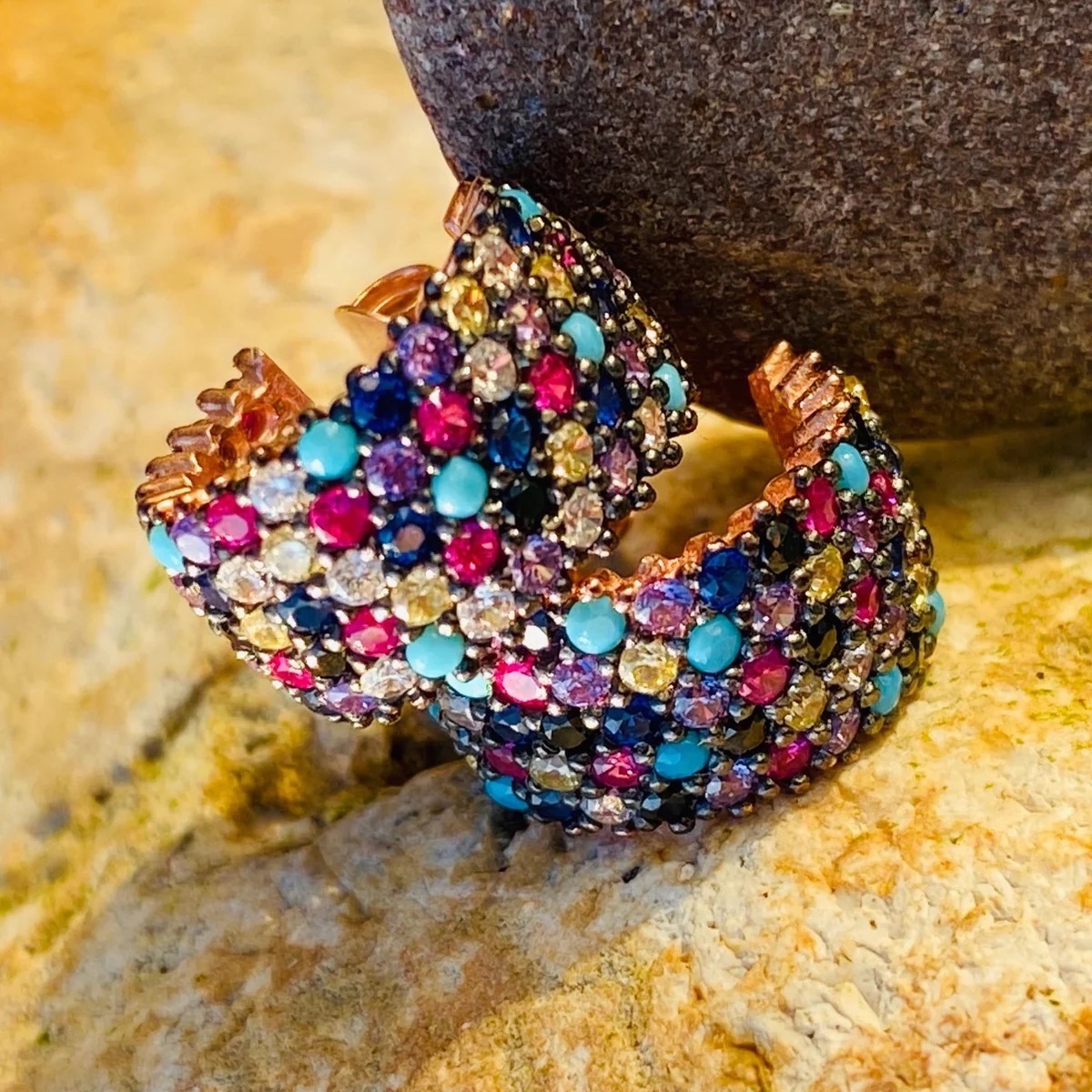 Sterling Silver 925 CZ Rose Gold Plated Stud Earrings "Aura" - Silver Image 2