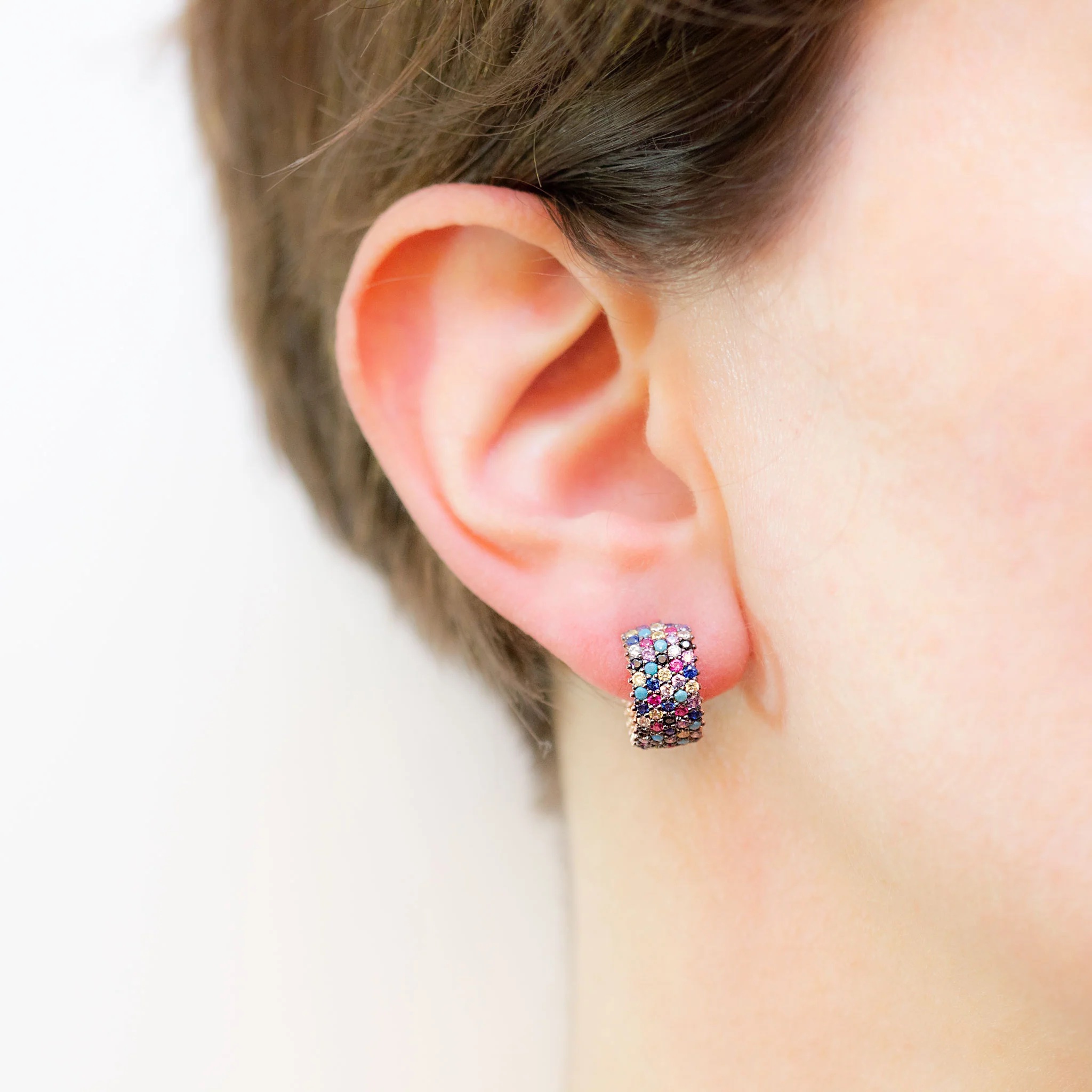 Sterling Silver 925 CZ Rose Gold Plated Stud Earrings "Aura" - Silver Image 3