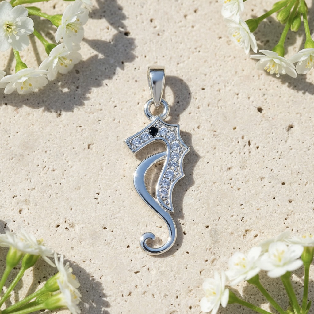 Sterling Silver 925 Seahorse CZ Pendant "Stormy" - Image 2