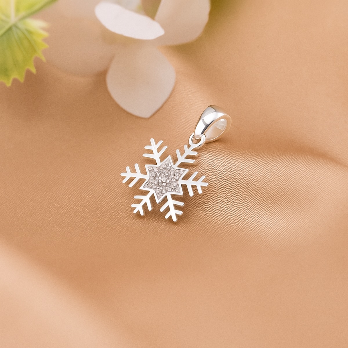 Sterling Silver 925 Snowflake CZ Pendant "Winter" - Silver Image 2