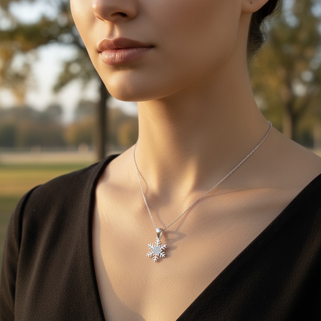 Sterling Silver 925 Snowflake CZ Pendant "Winter" - Image 3