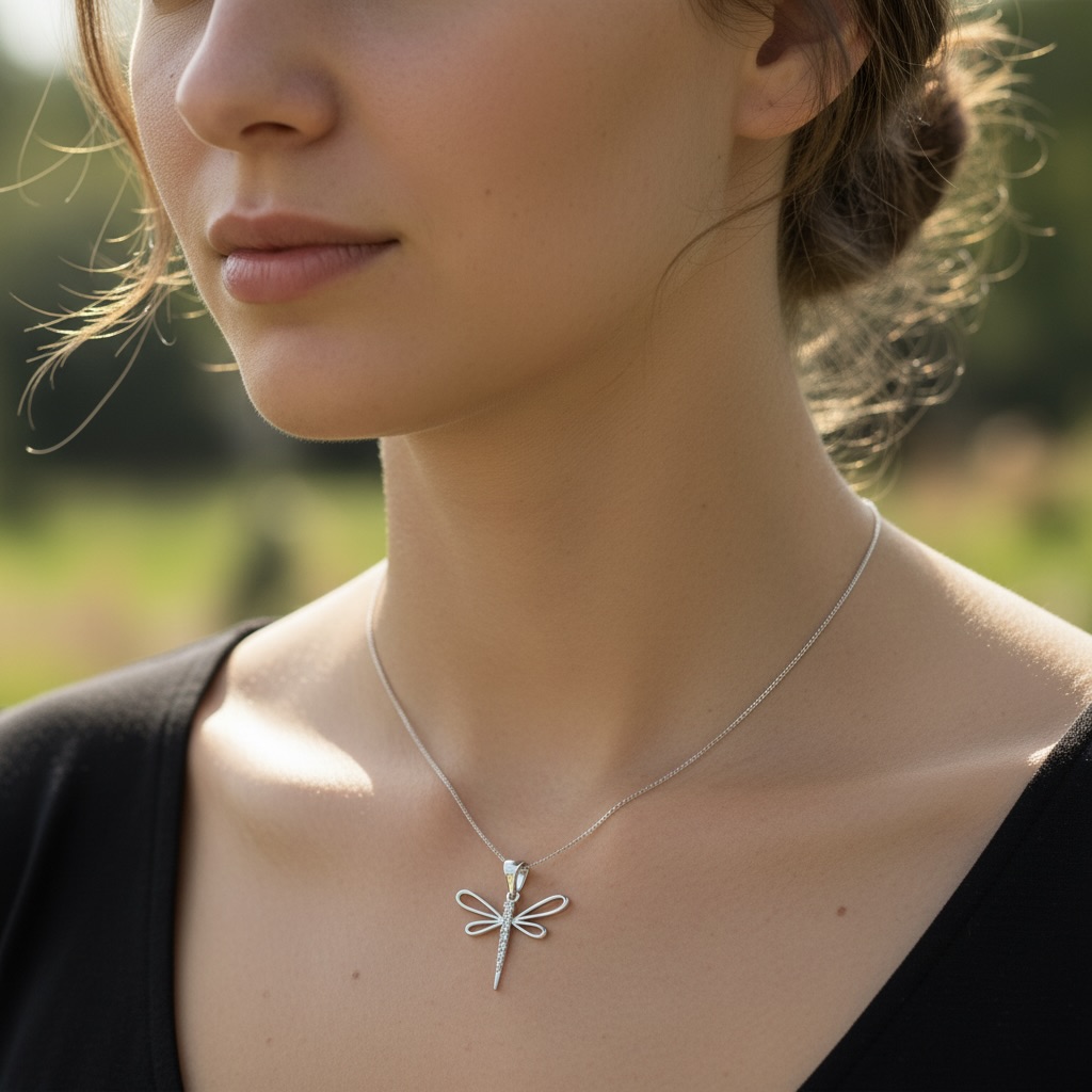 Sterling Silver 925 Dragonfly CZ Pendant "Fey" - Image 3