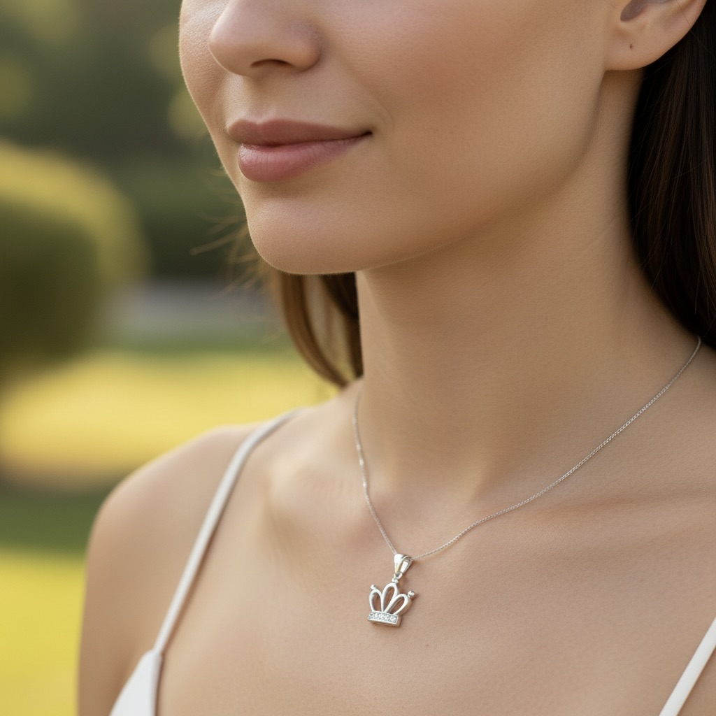 Sterling Silver 925 Royal Crown CZ Pendant "Tiara" - Image 3