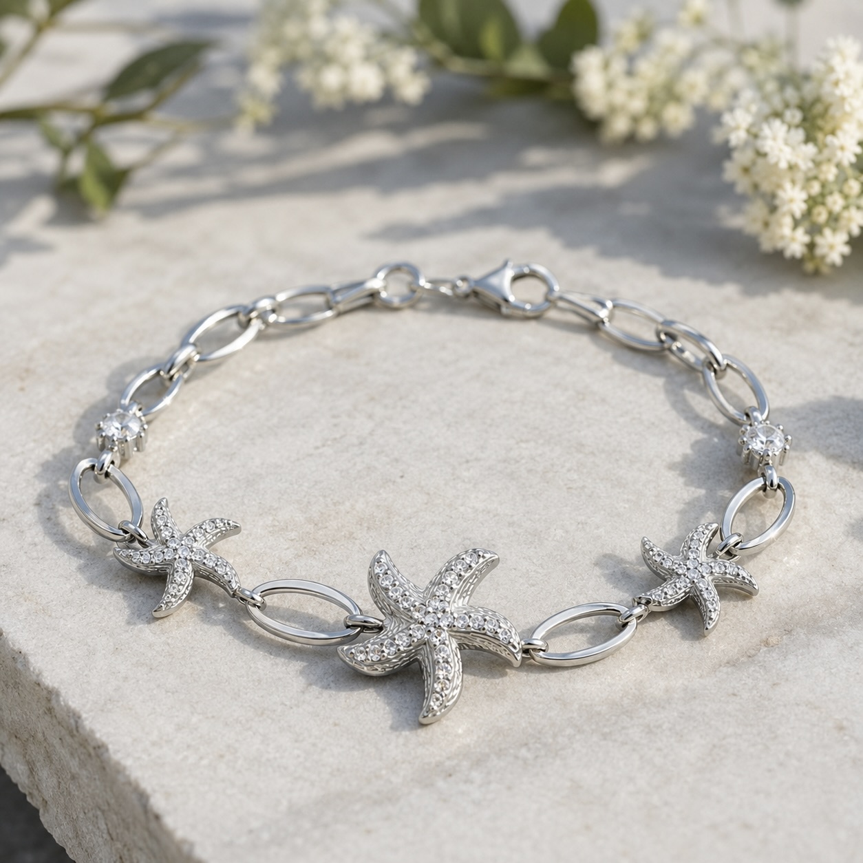 Sterling Silver 925 Seastar CZ Charm Chain Bracelet "Venus" - Image 2