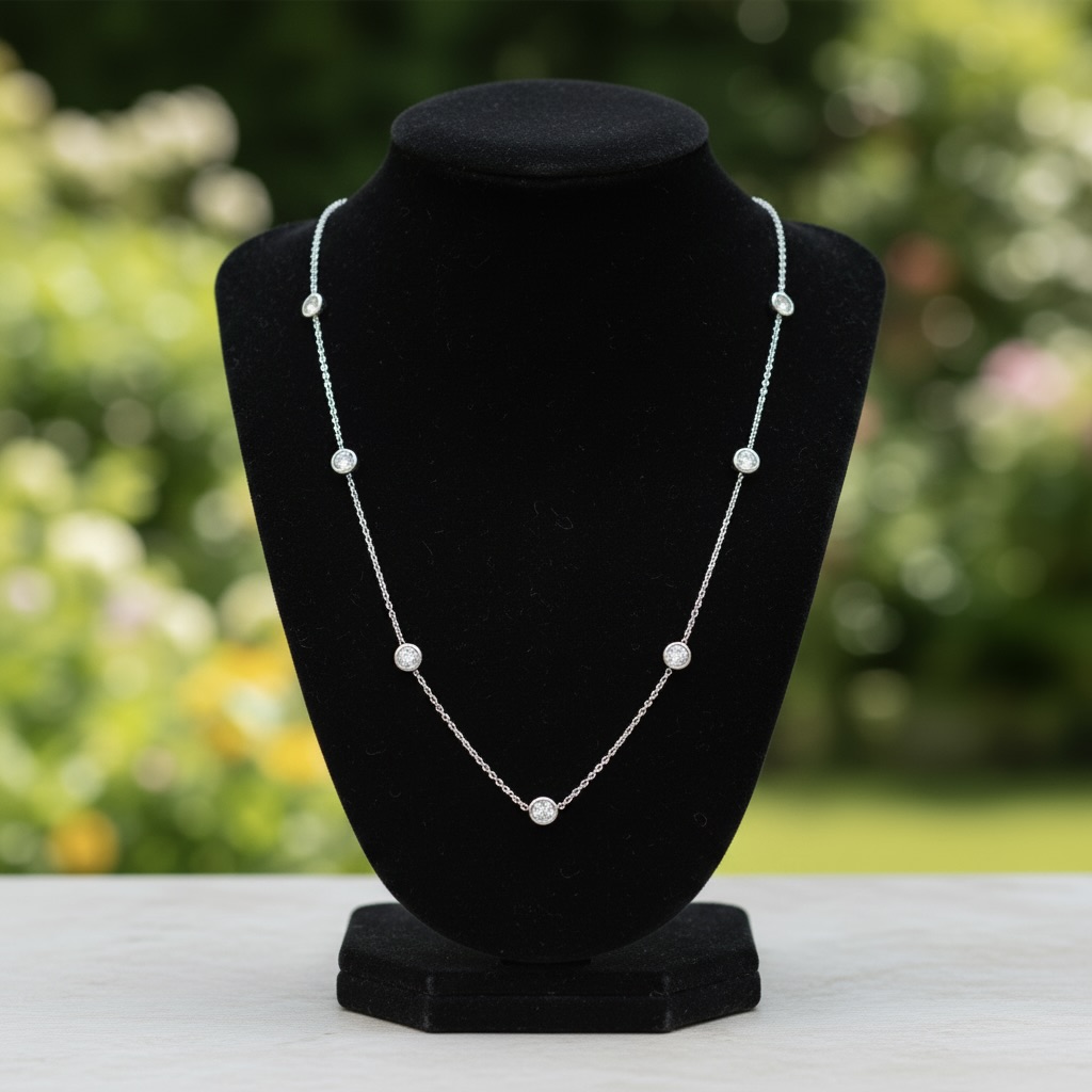 Sterling Silver 925 CZ Station Necklace "Phoebe" - Image 2