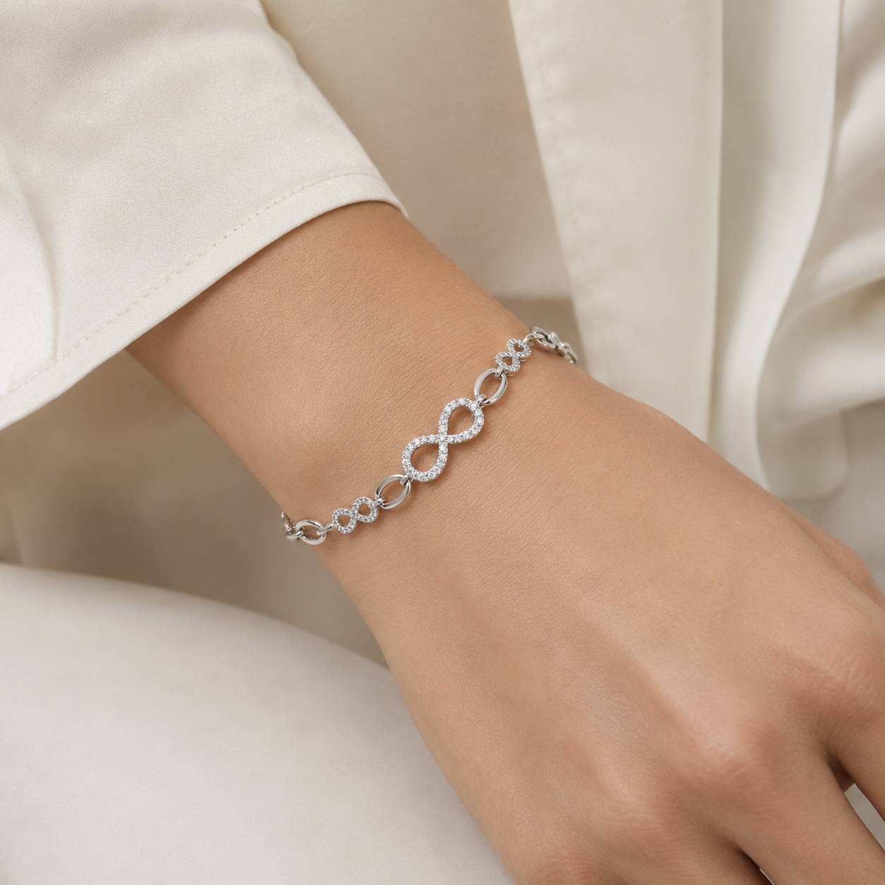 Sterling Silver 925 Infinity CZ Charm Chain Bracelet "Nth" - Image 3