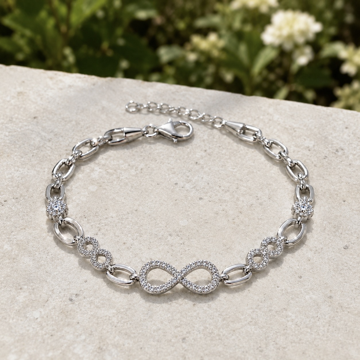 Sterling Silver 925 Infinity CZ Charm Chain Bracelet "Nth" - Image 2
