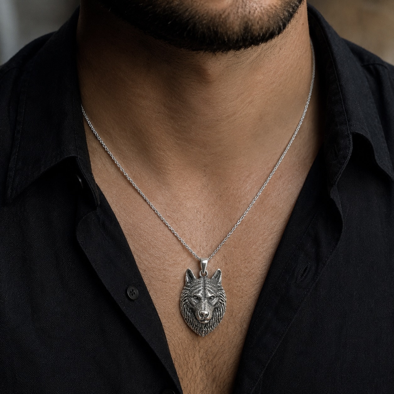 Sterling Silver 925 Wolf Head Pendant "Stark" - Image 3