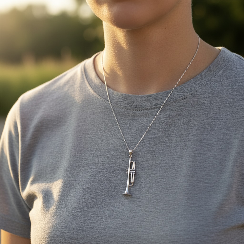 Sterling Silver 925 Trumpet Unisex Pendant "Jazzy" - Image 3