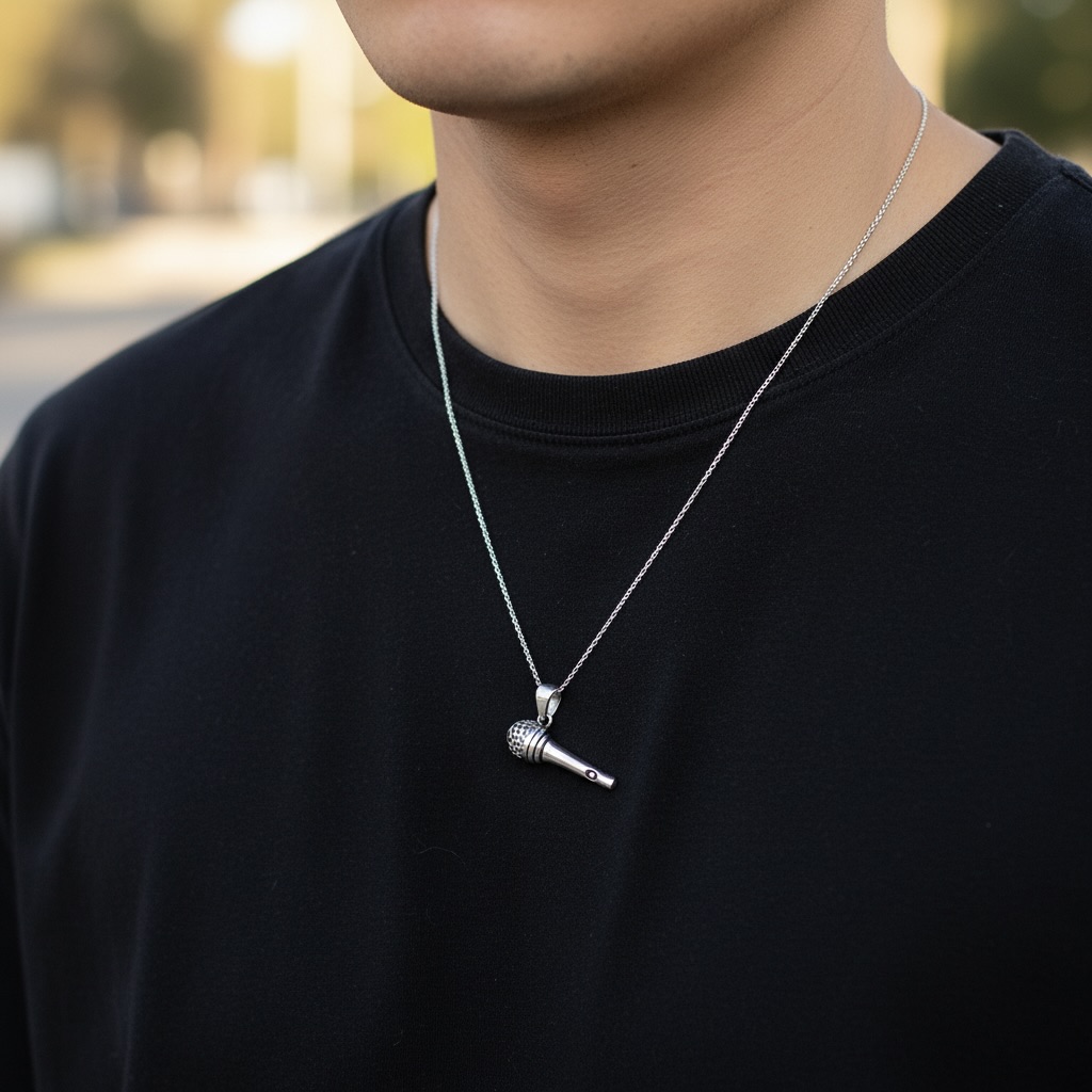 Sterling Silver 925 Microphone Unisex Pendant "Vox Populi" - Image 3