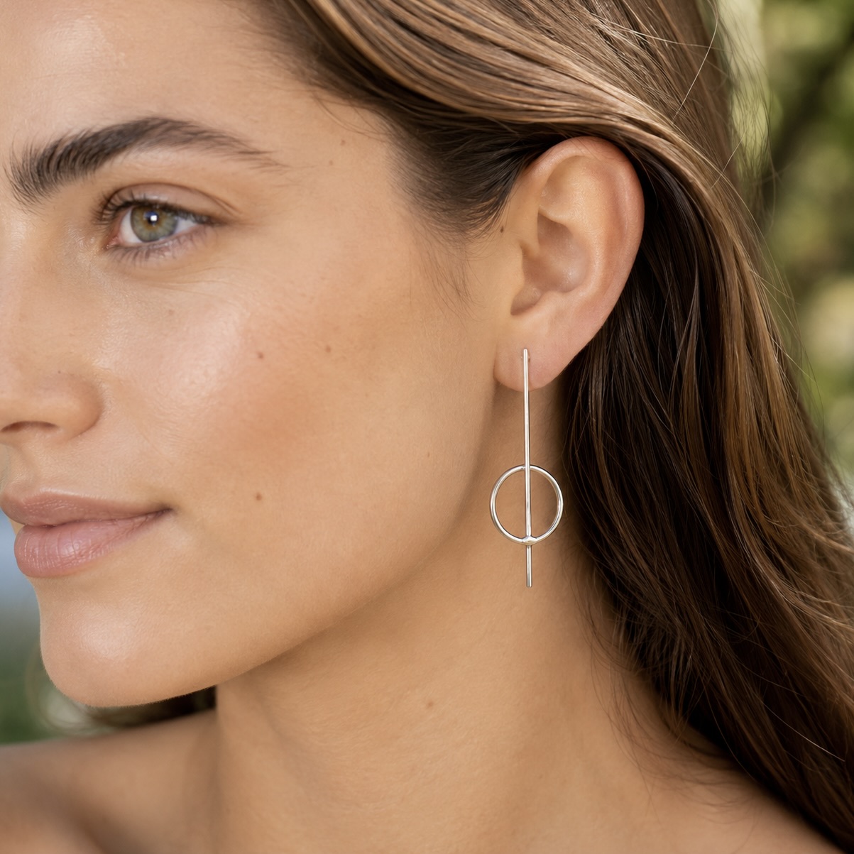 Sterling Silver 925 Minimalist Bar Circle Stud Earrings "Zen" - Image 3