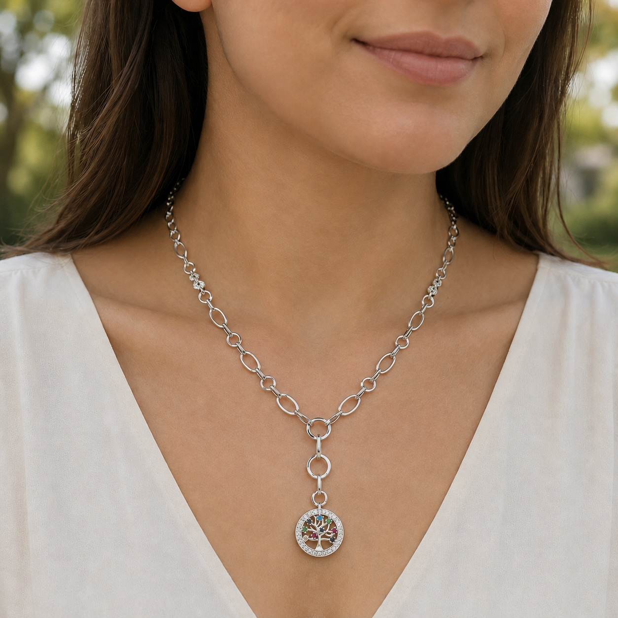 Sterling Silver 925 Tree of Life CZ Chain Necklace "Genesis" - Image 3