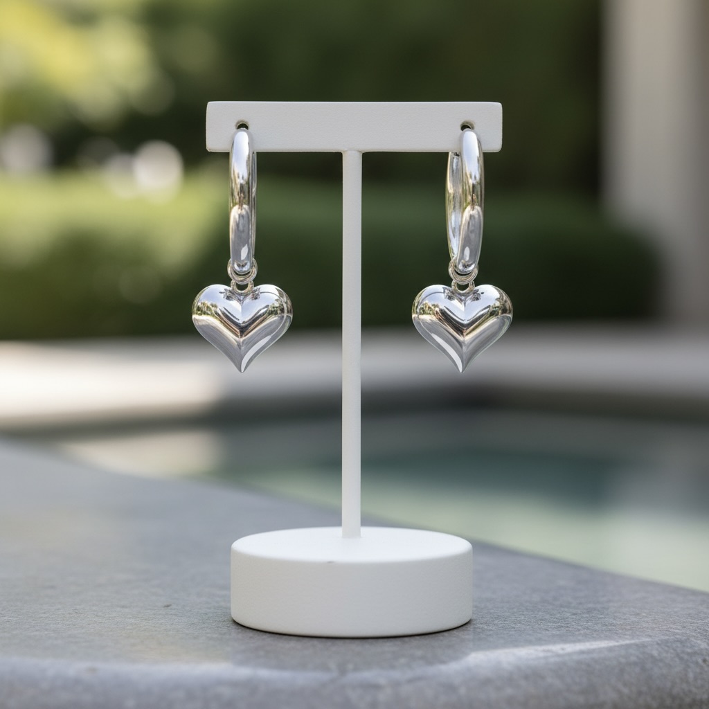 Sterling Silver 925 Petite Heart Drop Hoop Earrings "Karina" - Image 2