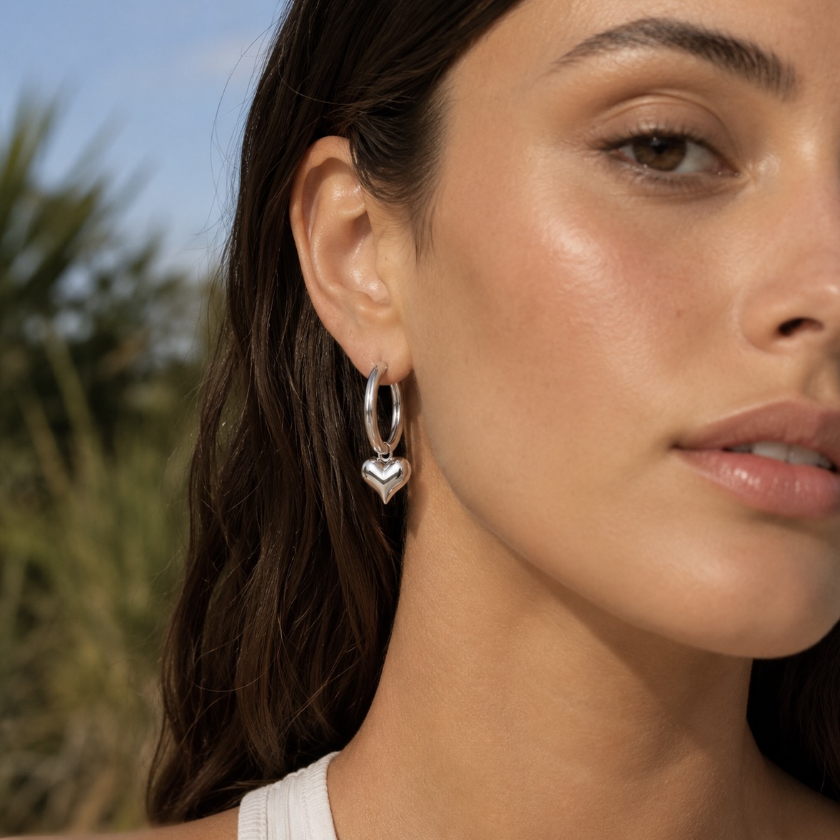 Sterling Silver 925 Petite Heart Drop Hoop Earrings "Karina" - Image 3