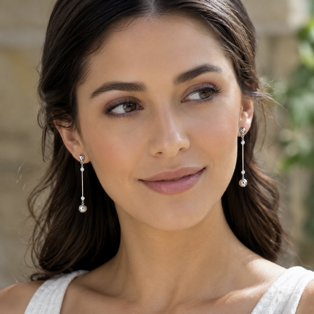 Sterling Silver 925 CZ Bar Drop Earrings "Lara" - Image 3