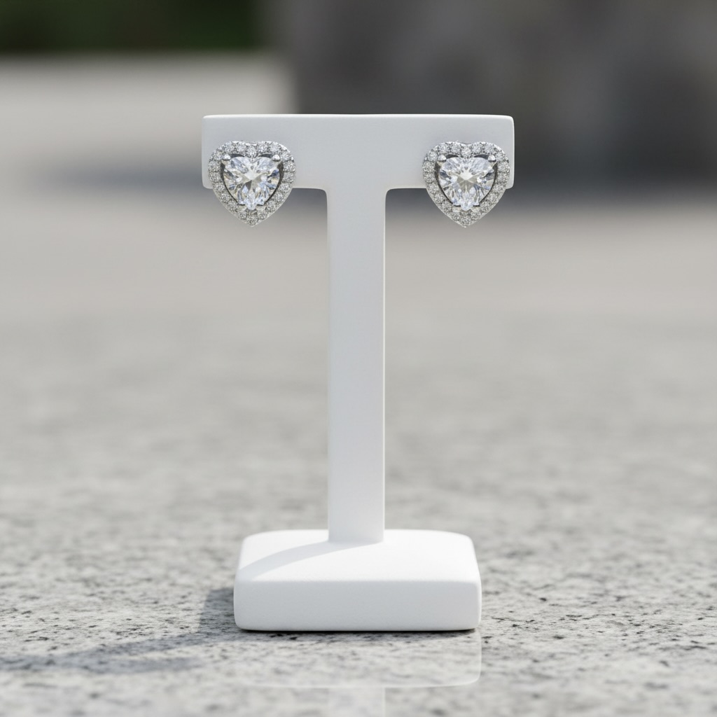 Sterling Silver 925 Halo Heart CZ Stud Earrings "Ore" - Image 2