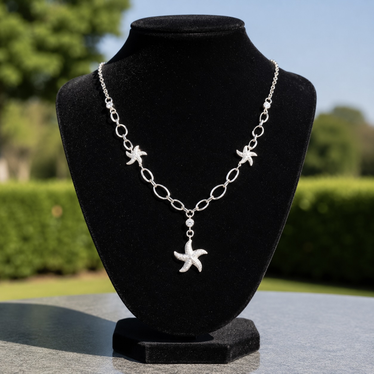 Sterling Silver 925 Seastar CZ Pendant Necklace "Venus" - Image 2