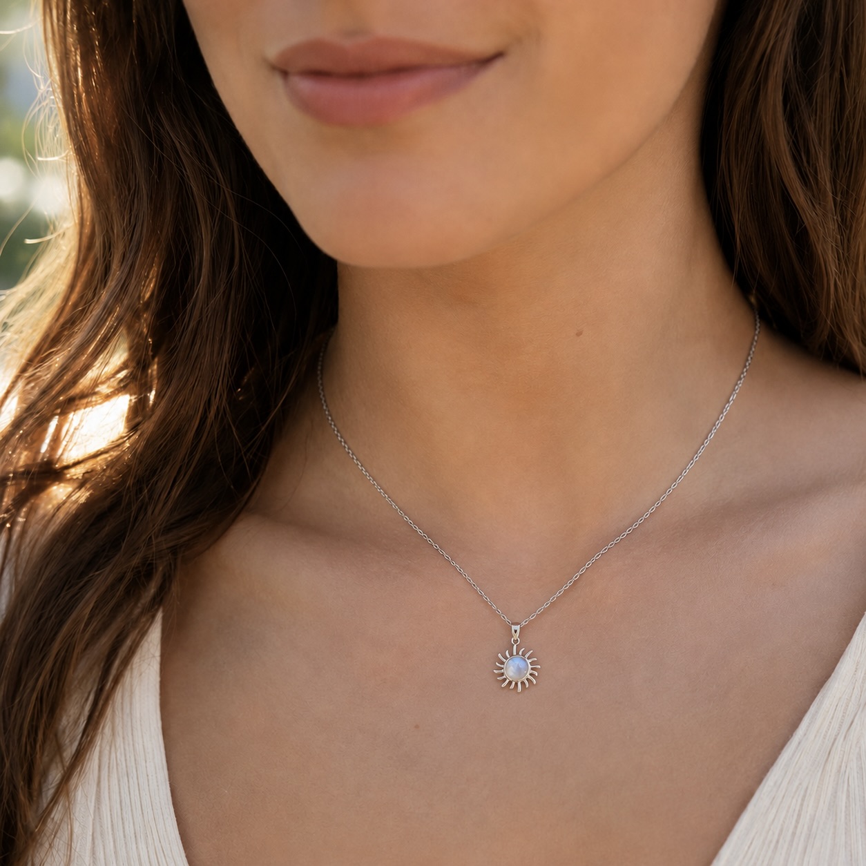 Sterling Silver 925 Moonstone Sun Charm Necklace Pendant "Alexia" - Image 3