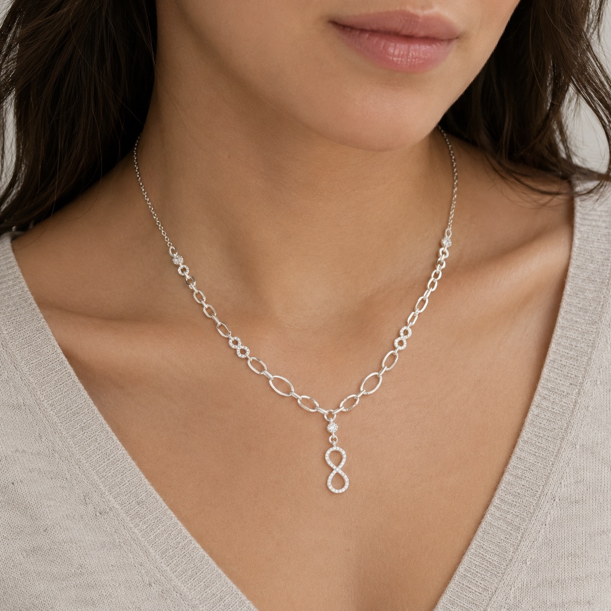Sterling Silver 925 Infinity CZ Pendant Necklace "Nth" - Image 3