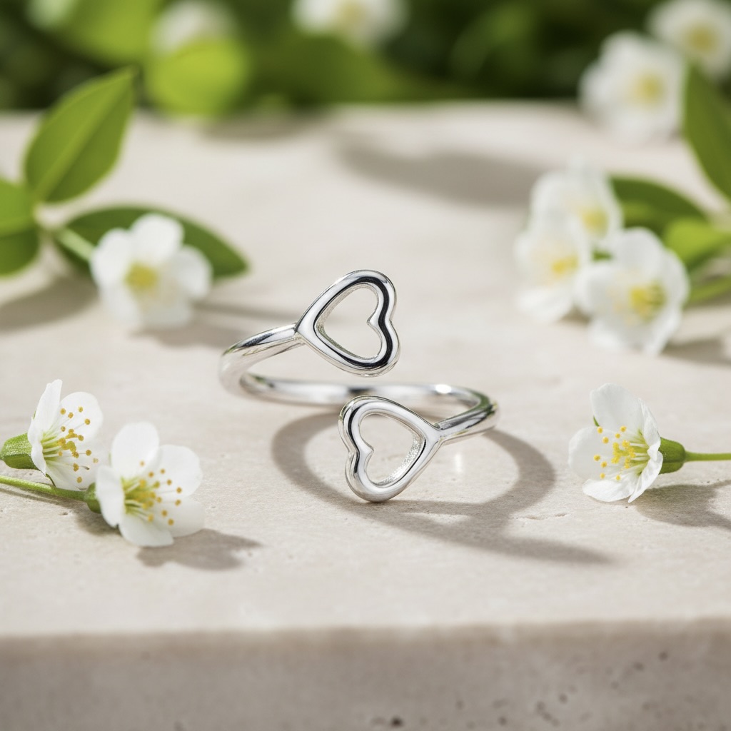 Sterling Silver 925 Double Heart Adjustable Wrap Ring "Amor" - Image 2